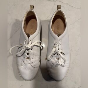 Vionic White Leather Sneakers with Gold Accents - Size 9